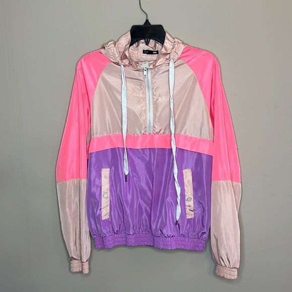 FASHION NOVA Colorful Windbreaker Pullover - Size Large - Picture 1 of 12